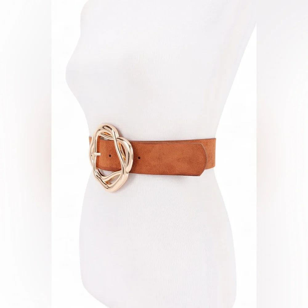 Vegan Suede Statement Belt - Brown, Camel, Black